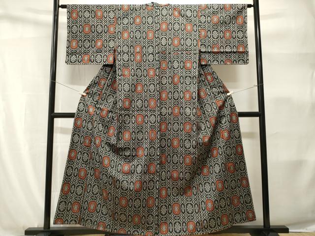 平和屋着物■上質な紬　幾何学花文　正絹　逸品　CABH9159ev