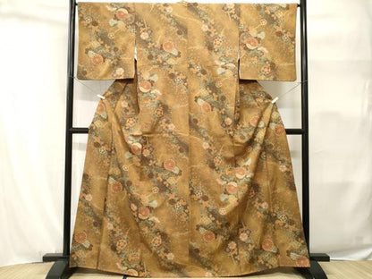 平和屋着物■上質な小紋　斜線松萩花文　暈し染め　金彩　正絹　逸品　CABH9160ev