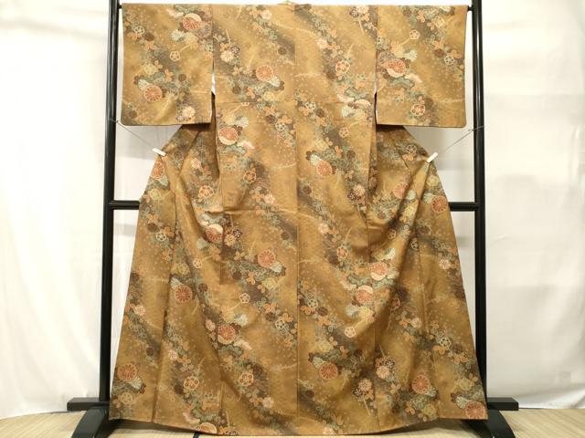 平和屋着物■上質な小紋　斜線松萩花文　暈し染め　金彩　正絹　逸品　CABH9160ev