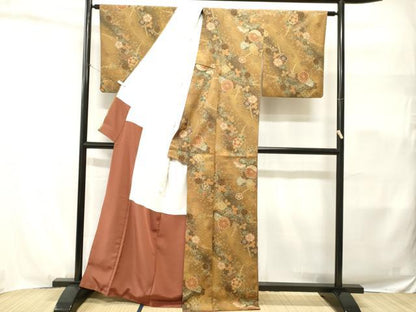 平和屋着物■上質な小紋　斜線松萩花文　暈し染め　金彩　正絹　逸品　CABH9160ev