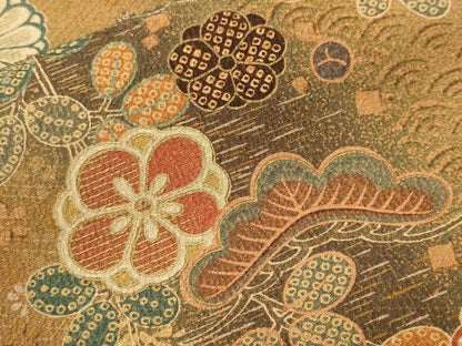 平和屋着物■上質な小紋　斜線松萩花文　暈し染め　金彩　正絹　逸品　CABH9160ev