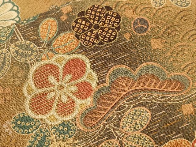 平和屋着物■上質な小紋　斜線松萩花文　暈し染め　金彩　正絹　逸品　CABH9160ev