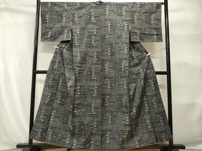 平和屋着物■上質な紬　幾何学文　正絹　逸品　CABH9161ev