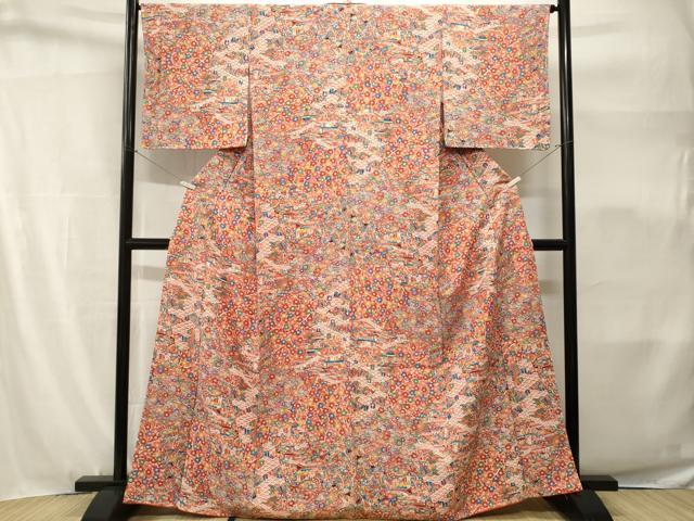 平和屋着物■上質な小紋　型染め　切嵌風景花鳥文　正絹　逸品　CABH9163ev
