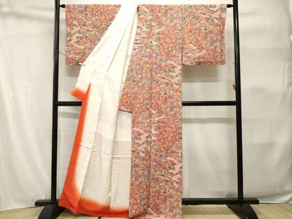平和屋着物■上質な小紋　型染め　切嵌風景花鳥文　正絹　逸品　CABH9163ev