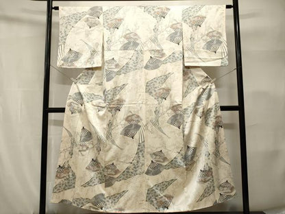 平和屋着物■上質な小紋　扇面草花文　金彩　正絹　逸品　CABH9167ev