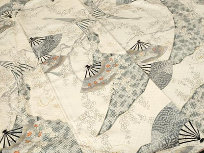 平和屋着物■上質な小紋　扇面草花文　金彩　正絹　逸品　CABH9167ev