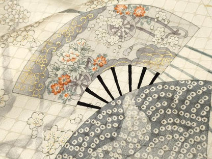 平和屋着物■上質な小紋　扇面草花文　金彩　正絹　逸品　CABH9167ev