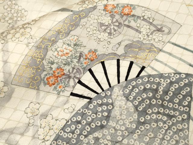 平和屋着物■上質な小紋　扇面草花文　金彩　正絹　逸品　CABH9167ev