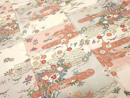 平和屋着物■上質な小紋　エ霞芝草花文　暈し染め　金彩　正絹　逸品　CABH9173ev