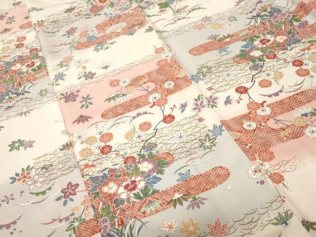 平和屋着物■上質な小紋　エ霞芝草花文　暈し染め　金彩　正絹　逸品　CABH9173ev