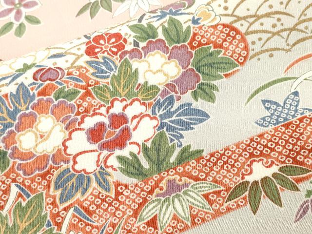 平和屋着物■上質な小紋　エ霞芝草花文　暈し染め　金彩　正絹　逸品　CABH9173ev