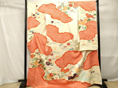 平和屋着物■豪華振袖　駒刺繍　絞り　芝草流水草花文　金彩　正絹　逸品　CABH9183ev