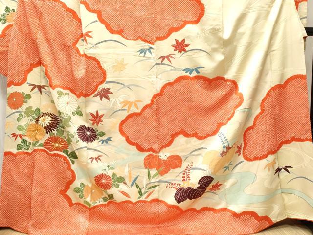 平和屋着物■豪華振袖　駒刺繍　絞り　芝草流水草花文　金彩　正絹　逸品　CABH9183ev