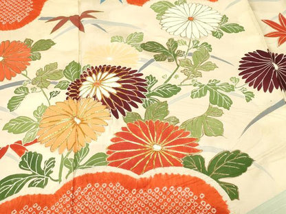 平和屋着物■豪華振袖　駒刺繍　絞り　芝草流水草花文　金彩　正絹　逸品　CABH9183ev