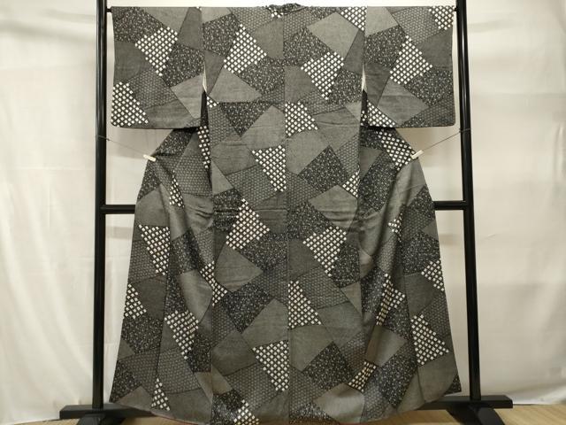 平和屋着物■江戸小紋　切嵌寄せ小紋柄　黒地　正絹　逸品　CABH9190ev