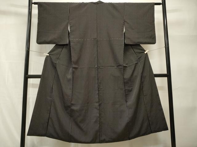平和屋着物■上質な紬　縞　黒地　正絹　逸品　CABH9205ev