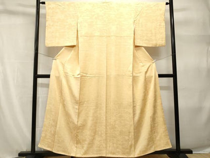 平和屋着物■上質な色無地　流水草花地紋　淡黄色　正絹　逸品　CABH9207ev