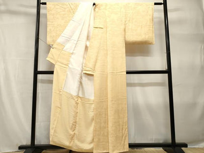 平和屋着物■上質な色無地　流水草花地紋　淡黄色　正絹　逸品　CABH9207ev