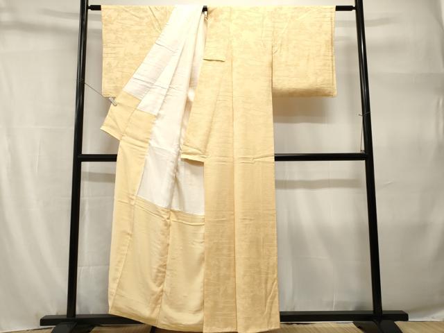 平和屋着物■上質な色無地　流水草花地紋　淡黄色　正絹　逸品　CABH9207ev