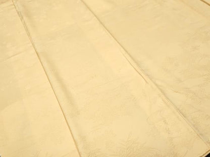 平和屋着物■上質な色無地　流水草花地紋　淡黄色　正絹　逸品　CABH9207ev