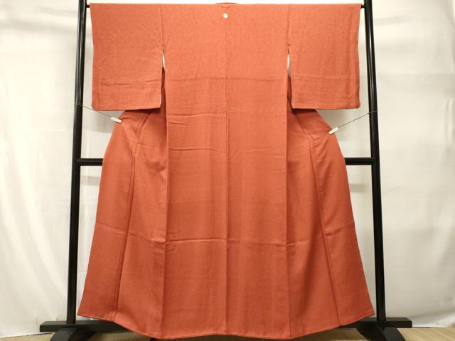 平和屋着物■上質な色無地　霞地紋　朱色　正絹　逸品　CABH9209ev
