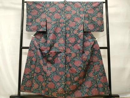 平和屋着物■本場大島紬　更紗花唐草文　正絹　逸品　CABH9212ev