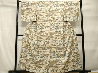 平和屋着物■上質な小紋　人物風景文　暈し染め　正絹　逸品　CABH9213ev