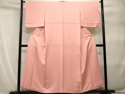 平和屋着物■上質な色無地　菱地紋　珊瑚色　正絹　逸品　未使用　CABH9215ev