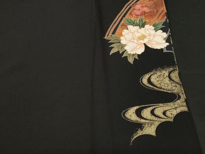 平和屋着物■豪華黒留袖　駒刺繍　渡り橋飛鶴松梅花文　金彩　正絹　逸品　CABH9218ev