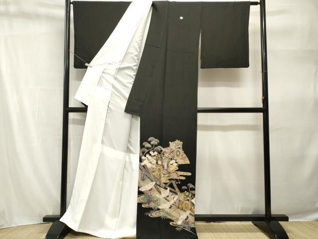 平和屋着物■豪華黒留袖　駒刺繍　扇面御所車飛鶴文　暈し染め　金彩　正絹　逸品　CABH9222ev