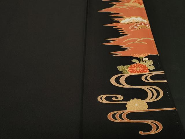 平和屋着物■豪華黒留袖　駒刺繍　松竹梅鴛鴦扇面花文　金彩　正絹　逸品　CABH9224ev