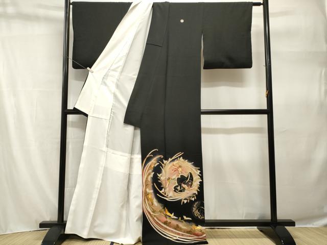 平和屋着物■世界的ファッションデザイナー 山本寛斎 kansaiブランド 黒留袖 駒刺繍 乱菊桜鳳凰図文 暈し染め 金銀彩 正絹 逸品 CABH9225ev