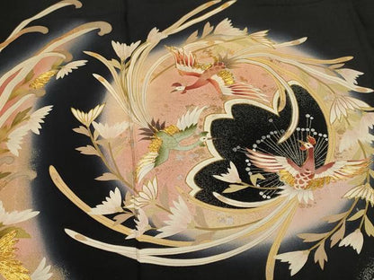 平和屋着物■世界的ファッションデザイナー 山本寛斎 kansaiブランド 黒留袖 駒刺繍 乱菊桜鳳凰図文 暈し染め 金銀彩 正絹 逸品 CABH9225ev