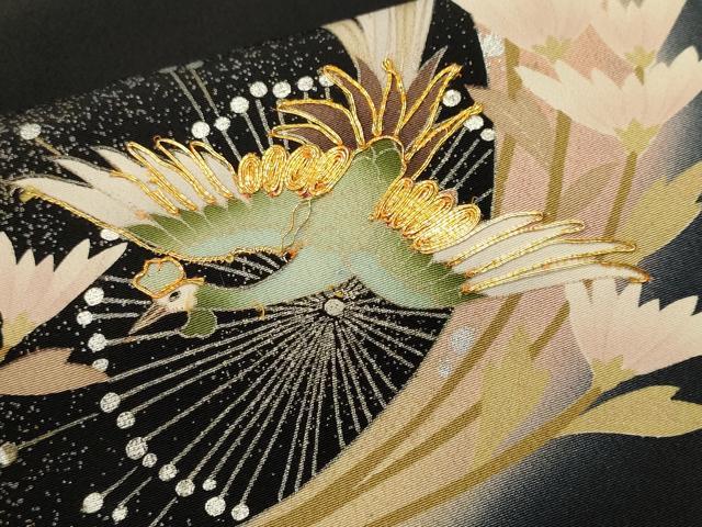 平和屋着物■世界的ファッションデザイナー 山本寛斎 kansaiブランド 黒留袖 駒刺繍 乱菊桜鳳凰図文 暈し染め 金銀彩 正絹 逸品 CABH9225ev