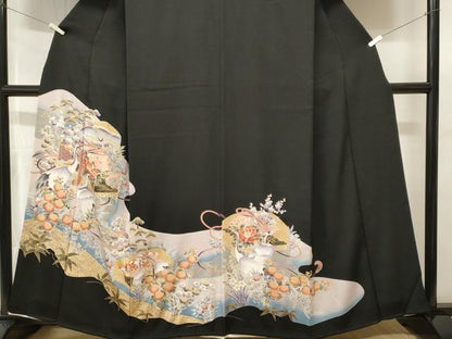 平和屋着物■豪華黒留袖　文箱草花文　群鶴　暈し染め　金彩　正絹　逸品　CABH9227ev
