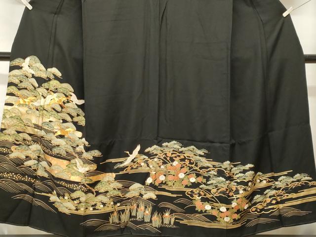 平和屋着物■豪華黒留袖　駒刺繍　浜松飛鶴花文　金彩　正絹　逸品　CABH9228ev