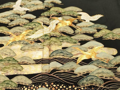 平和屋着物■豪華黒留袖　駒刺繍　浜松飛鶴花文　金彩　正絹　逸品　CABH9228ev