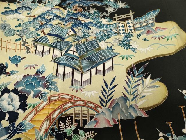 平和屋着物■豪華黒留袖　作家物　風景文　暈し染め　金彩　正絹　逸品　未使用　CABH9235ev