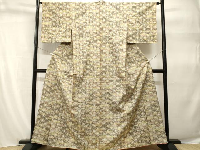 平和屋着物■上質な紬　麻の葉文様　正絹　逸品　CABH9239ev