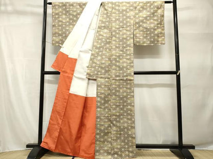 平和屋着物■上質な紬　麻の葉文様　正絹　逸品　CABH9239ev