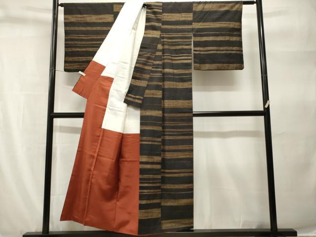 平和屋着物■上質な紬　横段文　正絹　逸品　CABH9240ev
