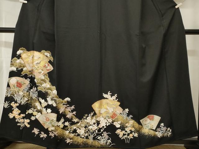 平和屋着物■豪華黒留袖　駒刺繍　地紙飛鶴枝花文　金彩　正絹　逸品　CABH9241ev