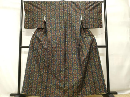 平和屋着物■上質な紬　幾何学文　正絹　逸品　CABH9243ev