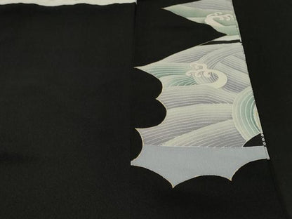 平和屋着物■豪華黒留袖　駒刺繍　立波飛鶴文　暈し染め　金彩　正絹　逸品　CABH9245ev