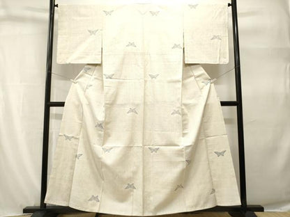 平和屋着物■上質な紬　縞　舞蝶文　背抜き仕立て　正絹　逸品　CABH9246ev