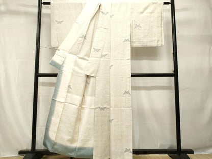 平和屋着物■上質な紬　縞　舞蝶文　背抜き仕立て　正絹　逸品　CABH9246ev