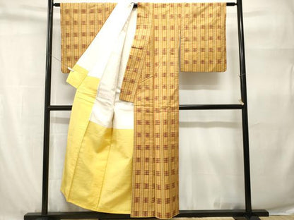 平和屋着物■上質な紬　幾何学間道　正絹　逸品　CABH9247ev