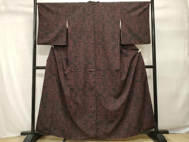 平和屋着物■本塩沢　幾何学花文　正絹　逸品　CABH9251ev