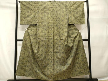 平和屋着物■上質な紬　麻の葉文様　正絹　逸品　CABH9255ev